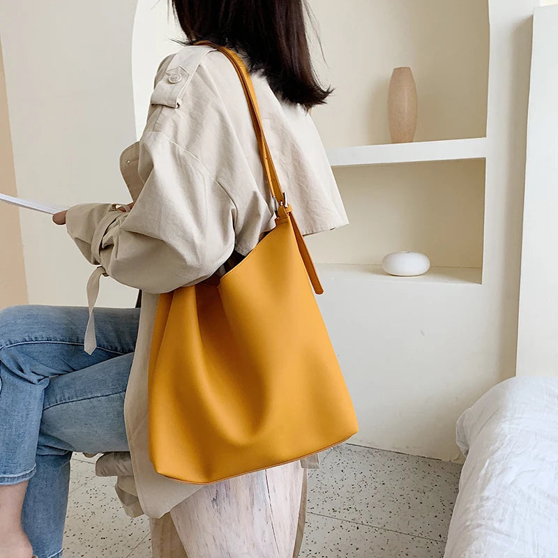 Yellow Large Capacity Waterproof Shoulder Bag for Women Ladies