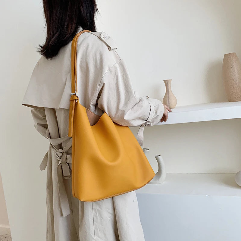 Yellow Large Capacity Waterproof Shoulder Bag for Women Ladies