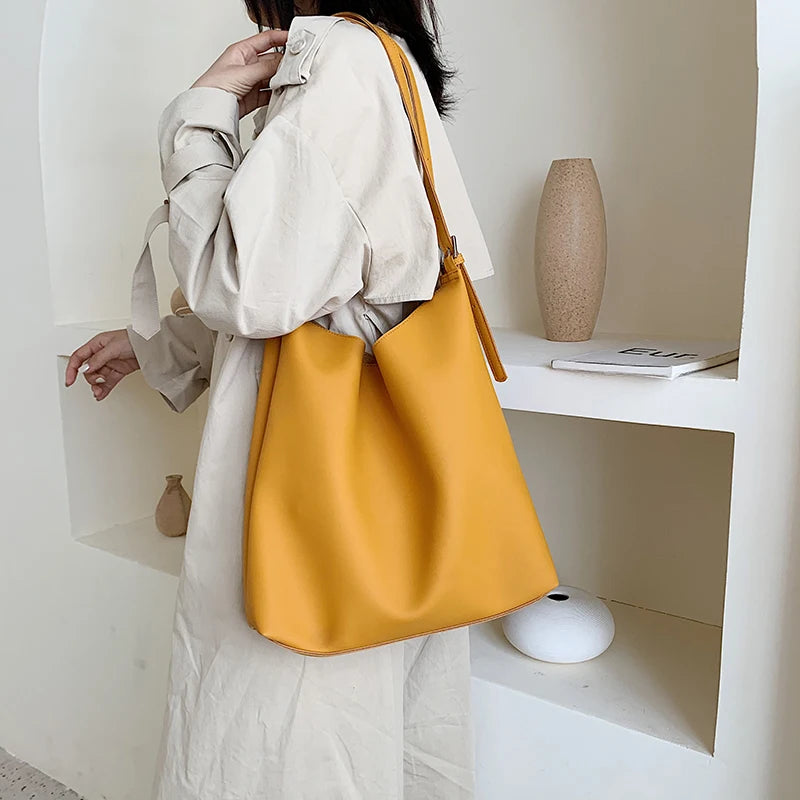 Yellow Large Capacity Waterproof Shoulder Bag for Women Ladies