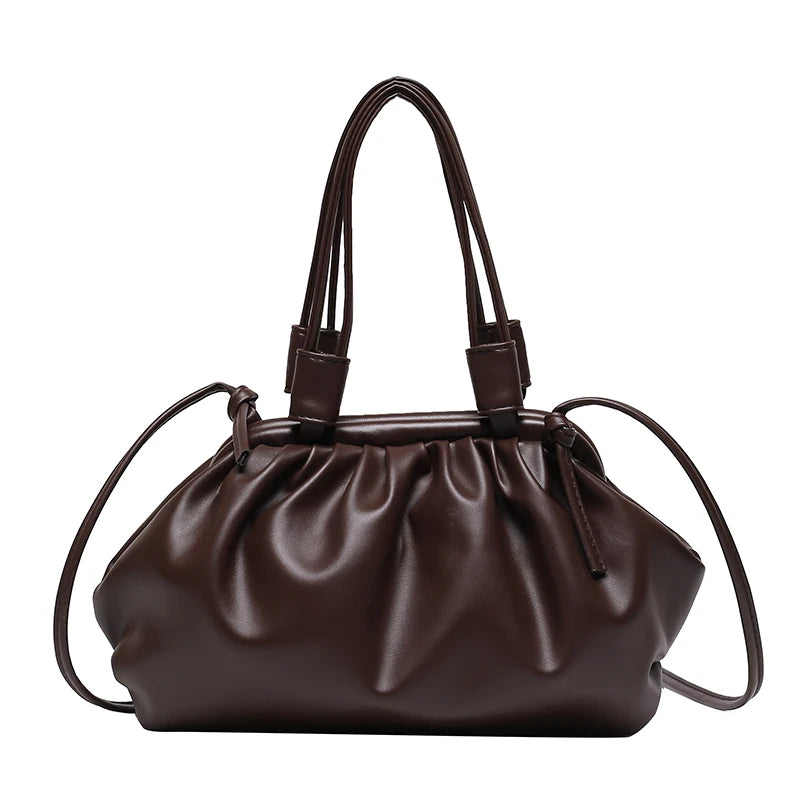 Pleated Cloud Shoulder Bag Women Clip Purse Underarm Handbag