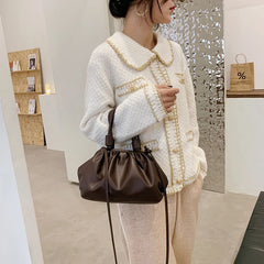 Pleated Cloud Shoulder Bag Women Clip Purse Underarm Handbag