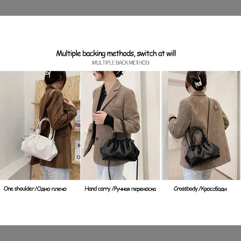 Pleated Cloud Shoulder Bag Women Clip Purse Underarm Handbag