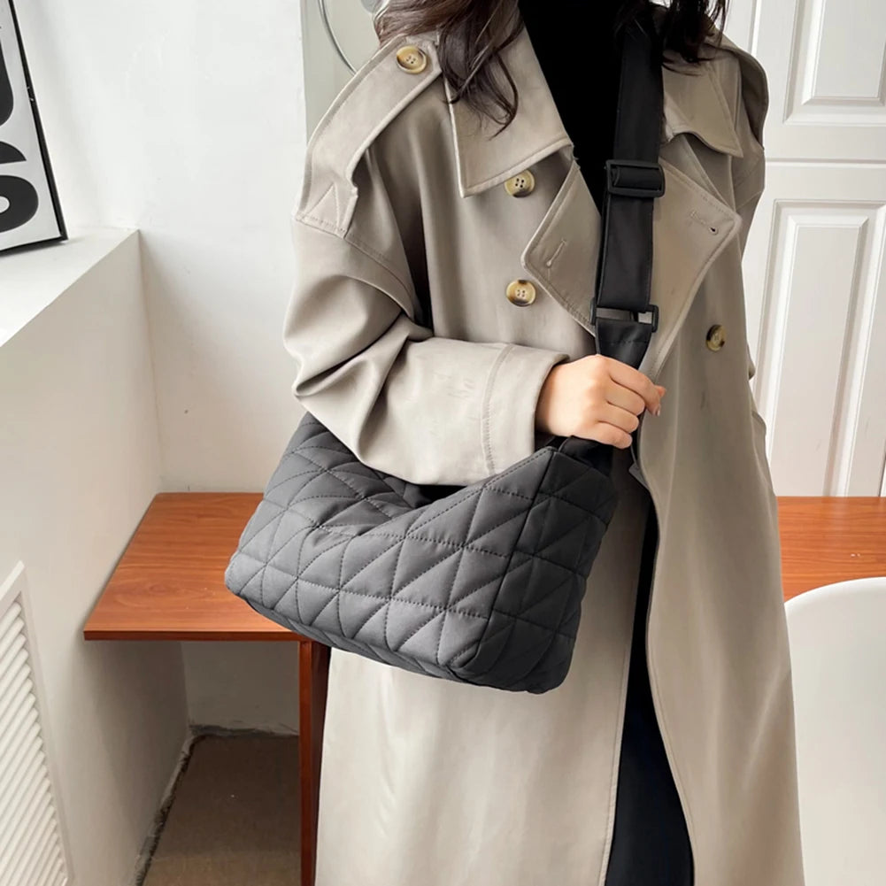 Solid Rhombus Pattern Messenger Bags Women Youth Quilted Handbag