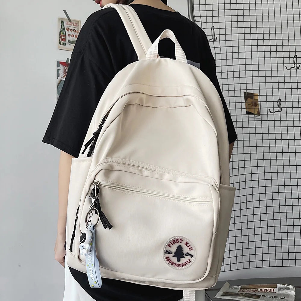 Solid School Bags College Student Women Backpacks Travel Ladies Laptop