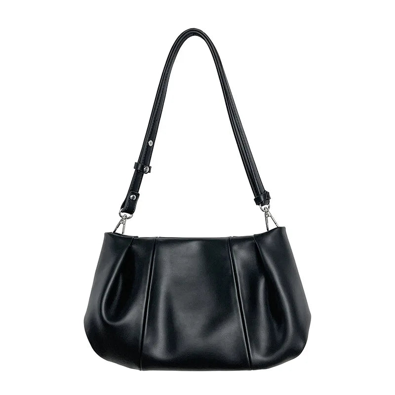 Pleated PU Leather Tote Bag for Women, Retro Crossbody Messenger Bag