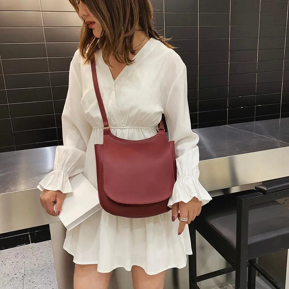 Casual PU Leather Women Large Capacity Flap Crossbody Bag