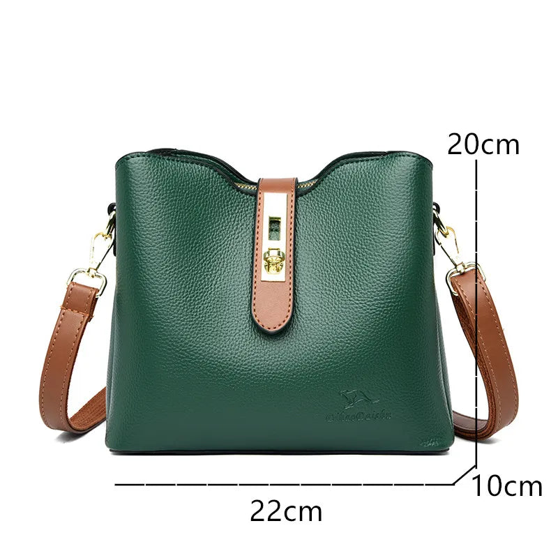 Soft Leather Shoulder Crossbody Bag For Women Ladies Small Bucket Handbag
