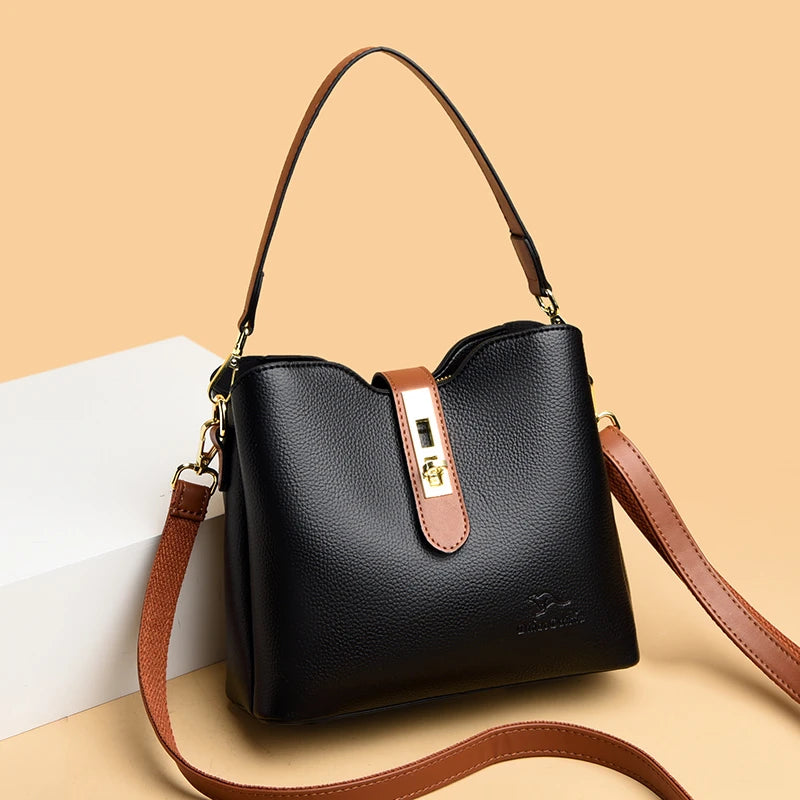 Soft Leather Shoulder Crossbody Bag For Women Ladies Small Bucket Handbag