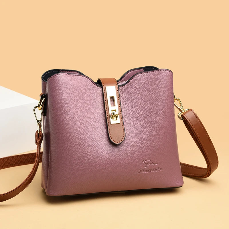 Soft Leather Shoulder Crossbody Bag For Women Ladies Small Bucket Handbag