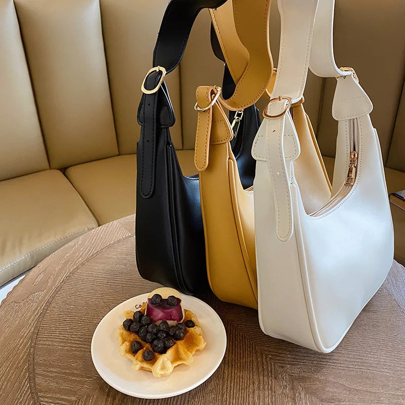 Soft PU Leather Women Crossbody Half-moon Shoulder Bag