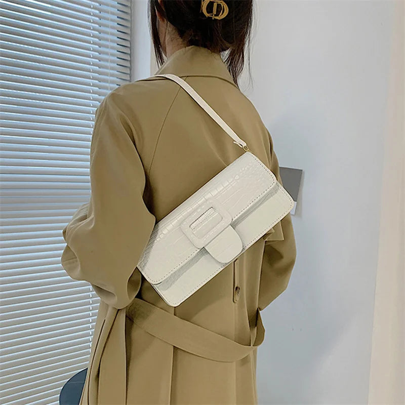 Vintage Crocodile Pattern Underarm Bag for Women Ladies Shoulder Bag