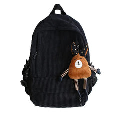 Striped Corduroy School Backpack for Teenage Girl
