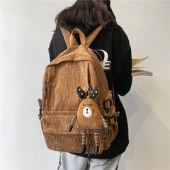 Striped Corduroy School Backpack for Teenage Girl