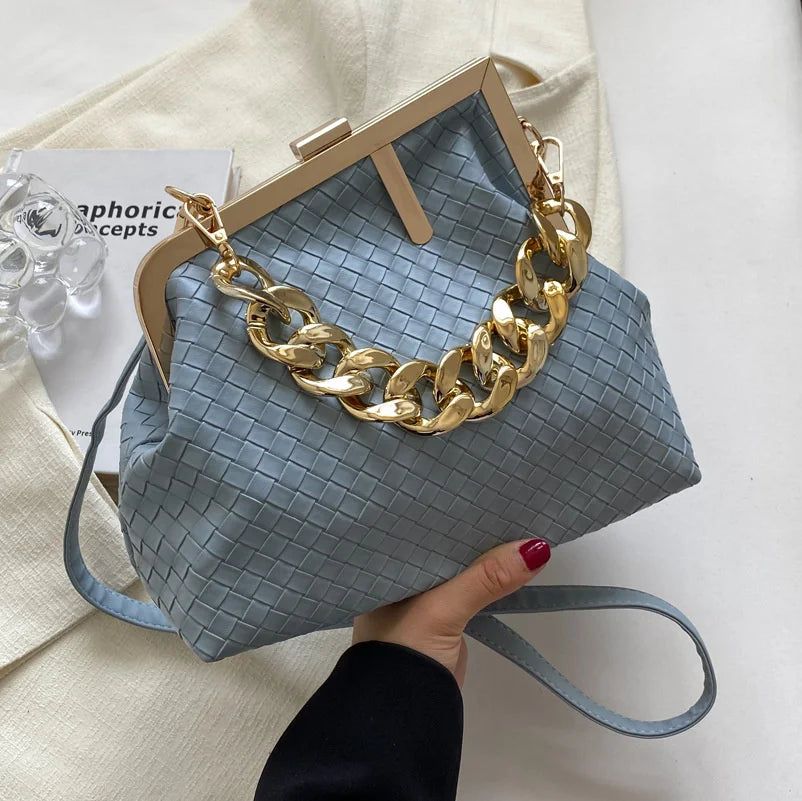 Solid Weaving Crossbody Bag for Women Small Clutch Female Party Handbags