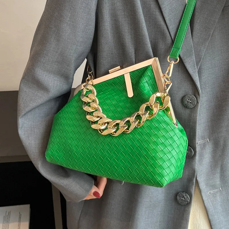 Solid Weaving Crossbody Bags For Women Small Clutch Female Party Handbags And Pu