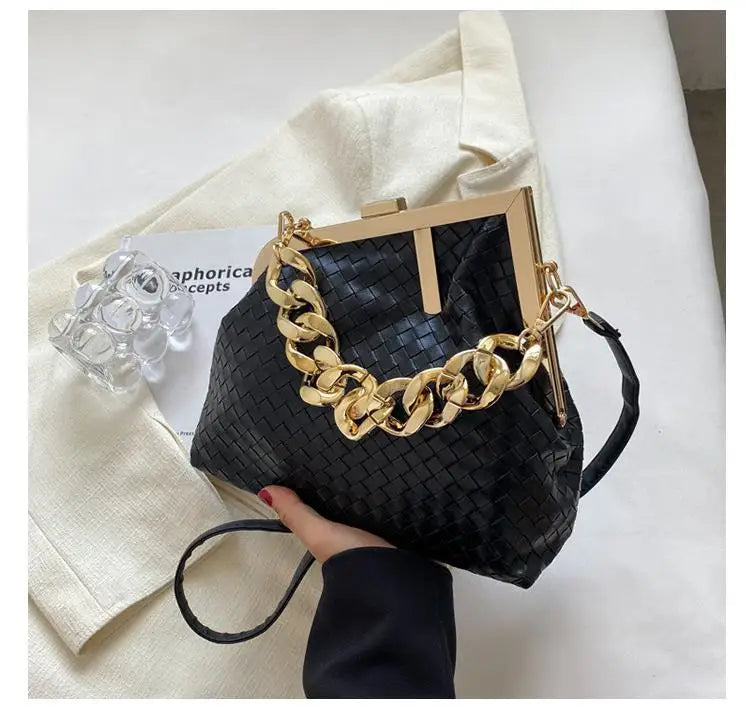 Solid Weaving Crossbody Bags For Women Small Clutch Female Party Handbags