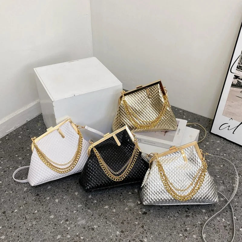 Solid Weave Crossbody Bag Small Clutch Female Party Handbag Lady Shoulder Bag