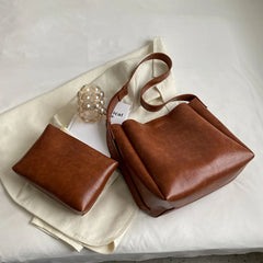 Vintage PU Leather Bucket Bag Large Capacity Crossbody Bags Women Shoulder Bags