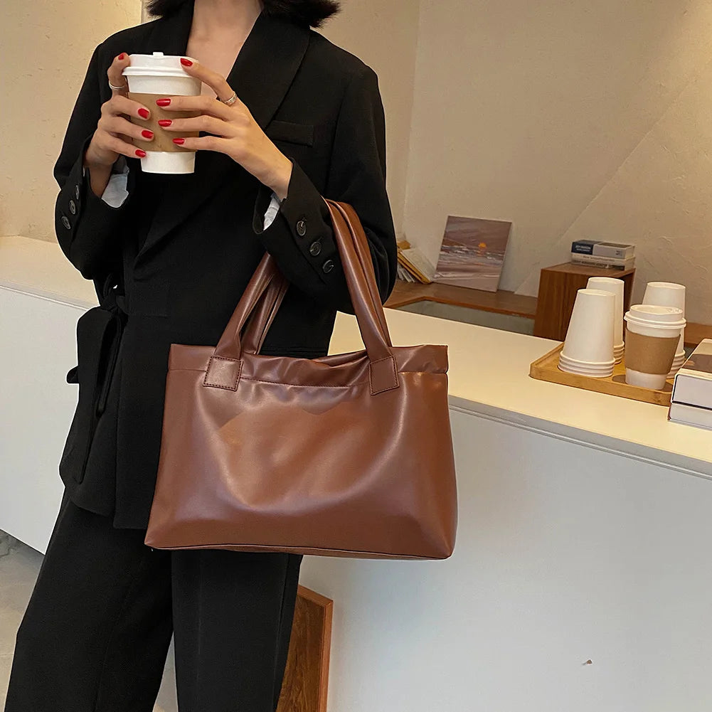 Solid Women Bags Underarm Shoulder Top-handle Bag Totes PU Leather