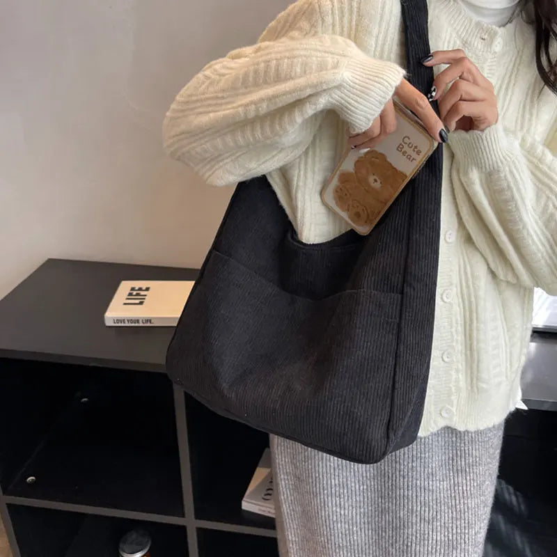 Women Canvas Shoulder Tote Bags Casual Hasp Handbags Armpit Bag
