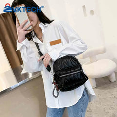 Solid Women PU Leather Backpack School Travel Bags Daily Bag