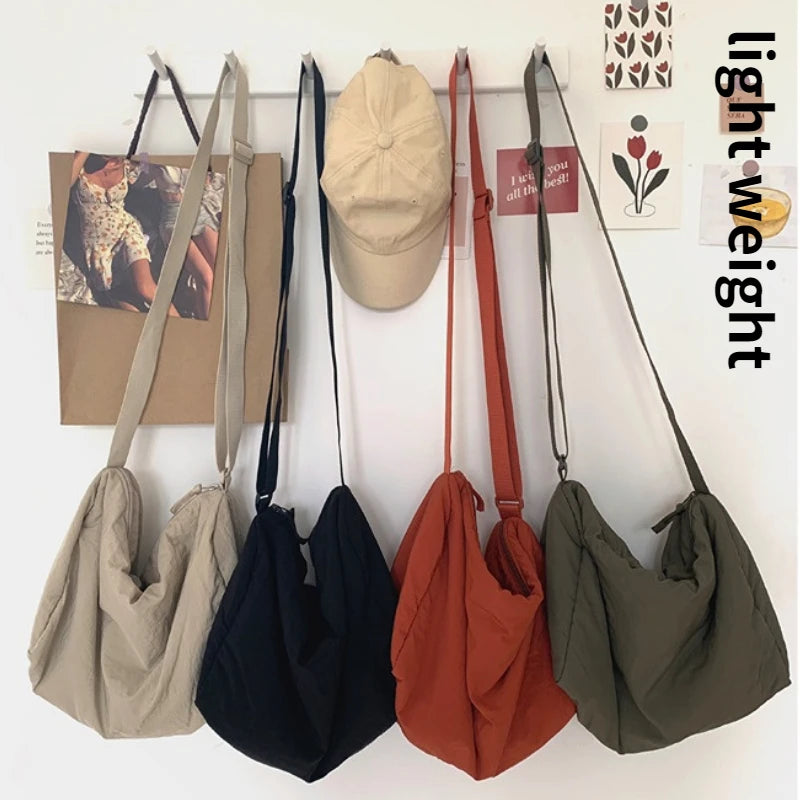 Soft Nylon Messenger Bag for Women Girls Retro Portable Travel Tote Handbag