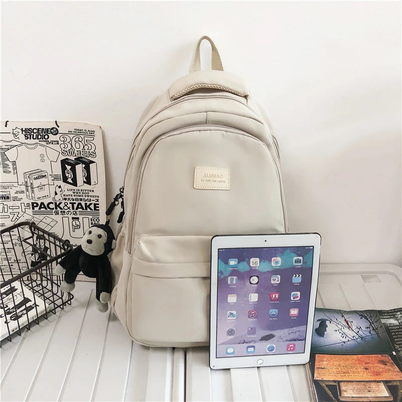 Solid Women's Backpack Multi-pocket Casual Travel Bag for Teenage Girl