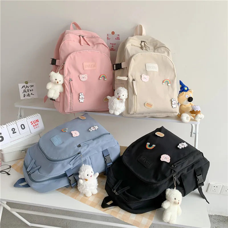 Solid Women's Nylon Backpack School Bag for Teenage Girl Shoulder Backpack