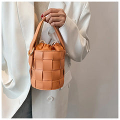 Solid Woven Bucket Bag Handbag Retro Messenger Bag