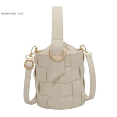 Solid Woven Bucket Bag Handbag Retro Messenger Bag