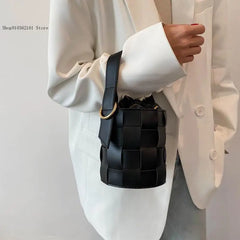 Solid Woven Bucket Bag Handbag Retro Messenger Bag