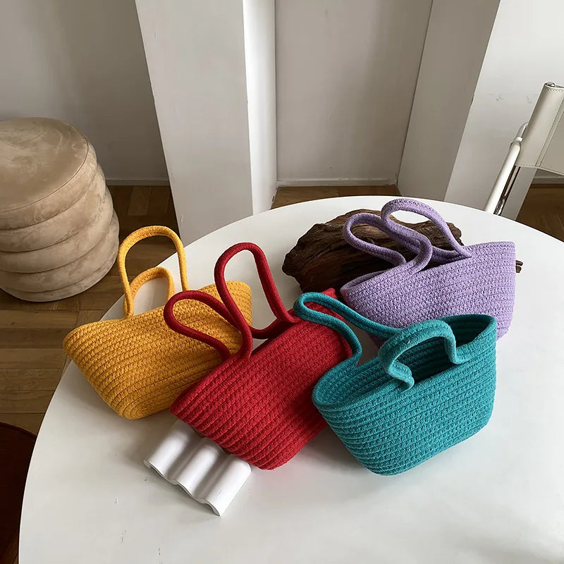 Retro Straw Shoulder Bag Summer Tote Purse Female Handbag
