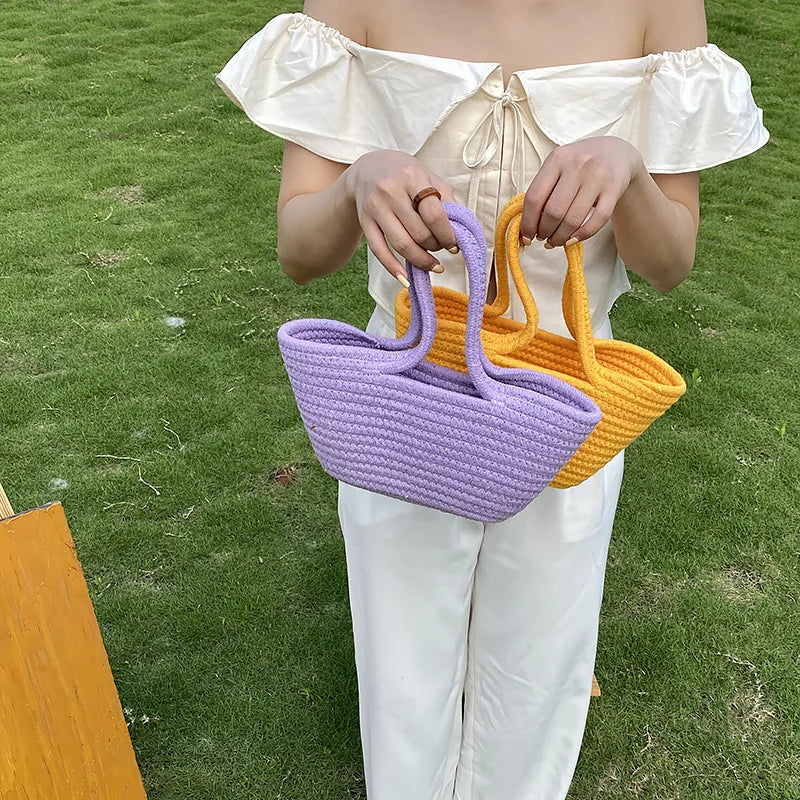 Retro Straw Shoulder Bag Summer Tote Purse Female Handbag