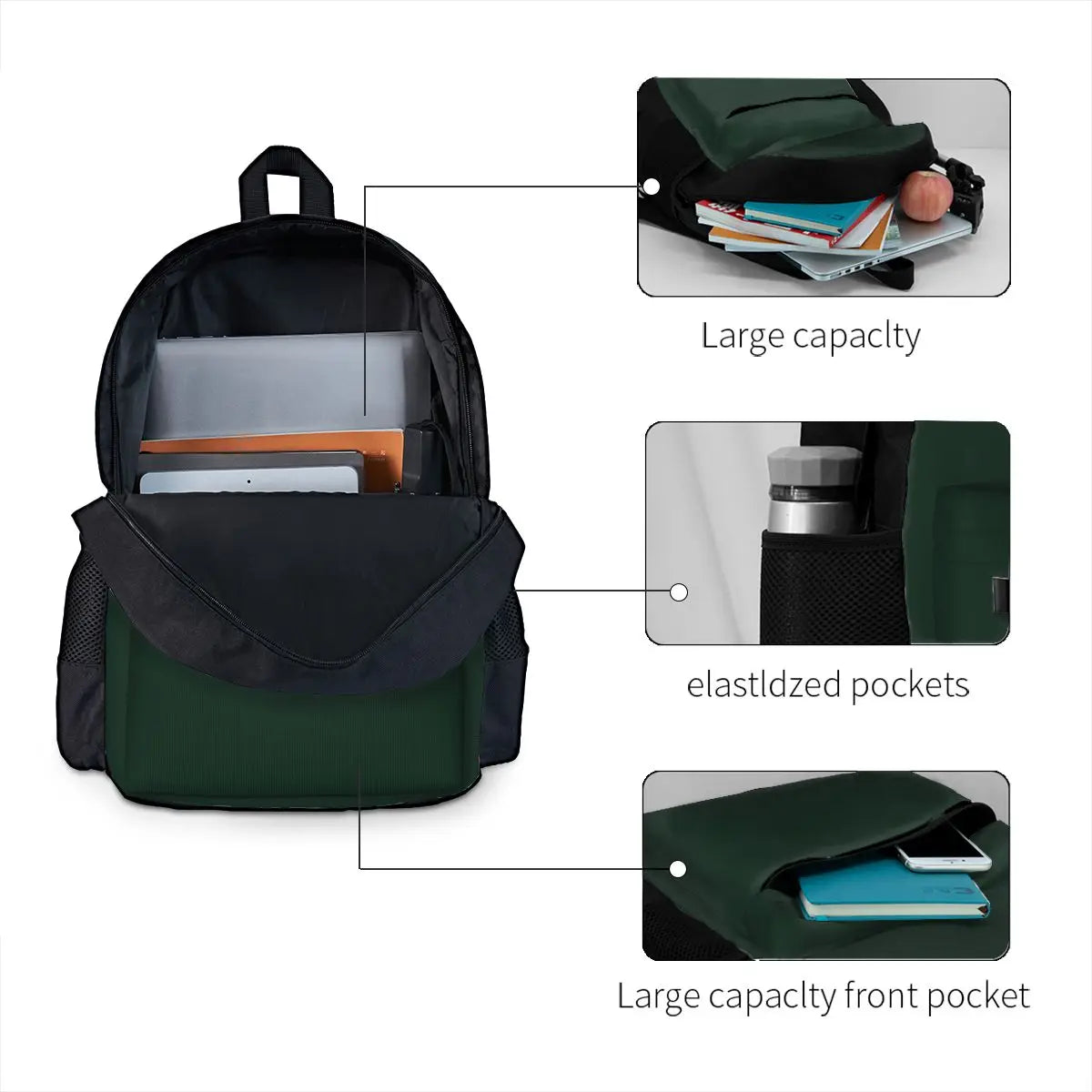 Dark Green Backpack for Men and Women - School Bag
