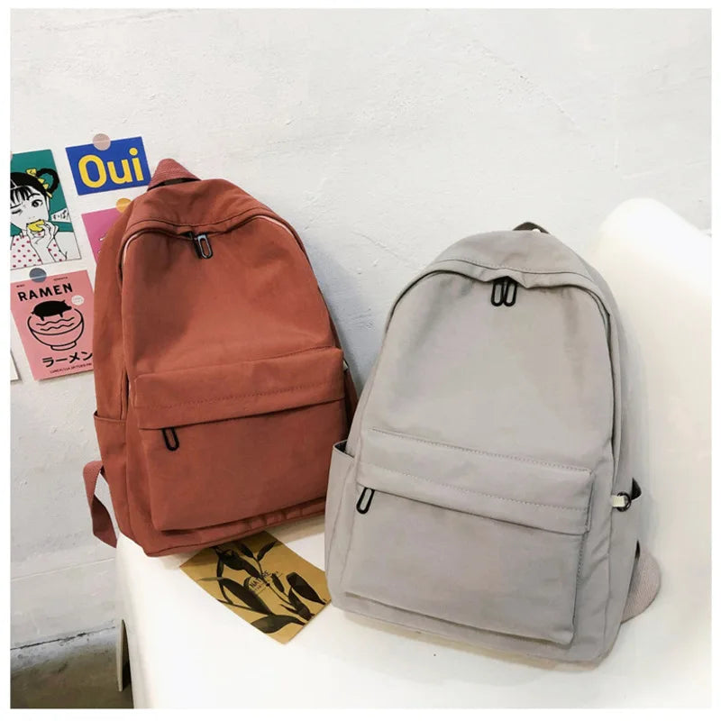 Solid Female College Schoolbag Women Backpack Travel Bag