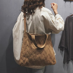 Retro Knitted Shoulder Bag Large Capacity Handbag for Autumn Winter Women