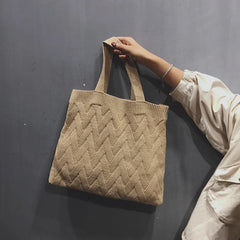 Retro Knitted Shoulder Bag Large Capacity Handbag for Autumn Winter Women