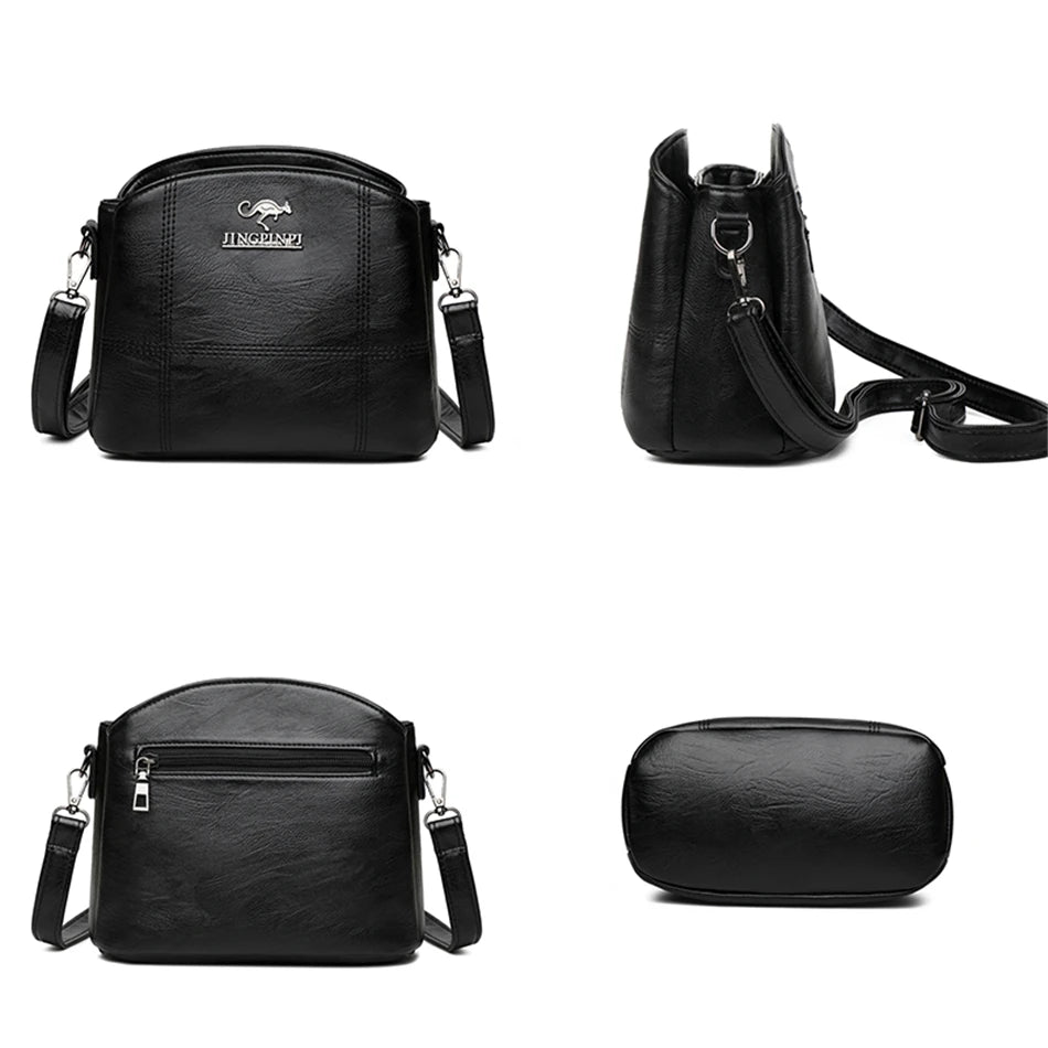 Solid Leather Small Crossbody Bags for Women Multi-Pocket Messenger Bag