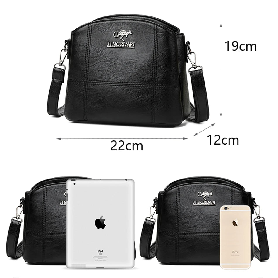 Solid Leather Small Crossbody Bags for Women Multi-Pocket Messenger Bag