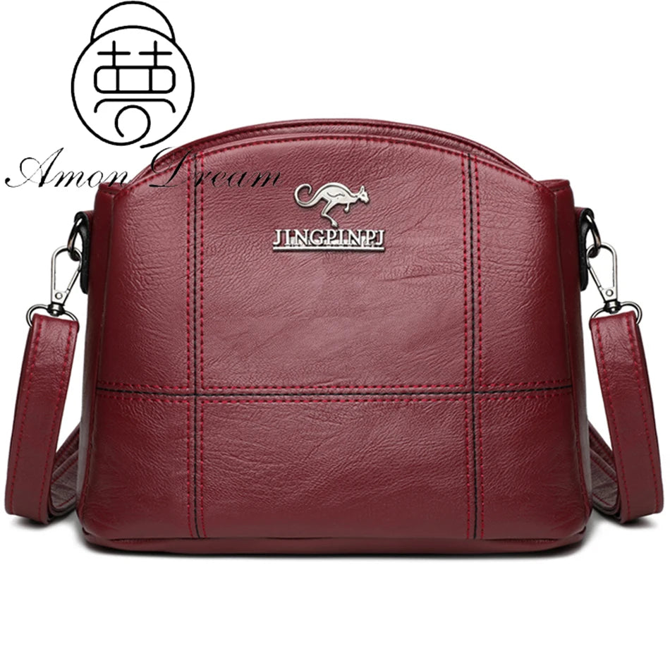 Solid Leather Small Crossbody Bags for Women Multi-Pocket Messenger Bag
