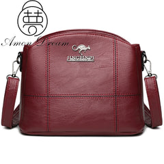 Solid Leather Small Crossbody Bags for Women Multi-Pocket Messenger Bag