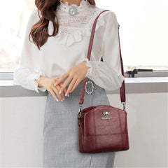 Solid Leather Small Crossbody Bags for Women Multi-Pocket Messenger Bag