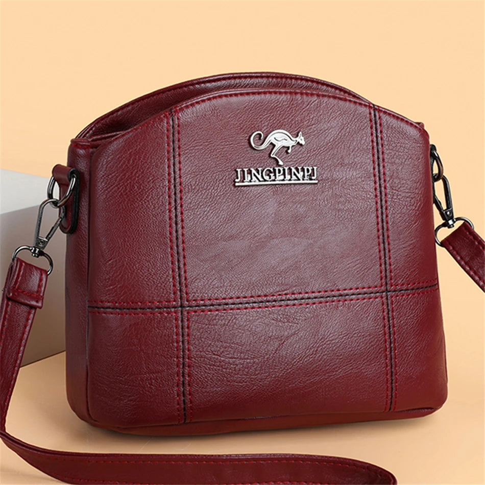 Solid Leather Small Crossbody Bags for Women Multi-Pocket Messenger Bag