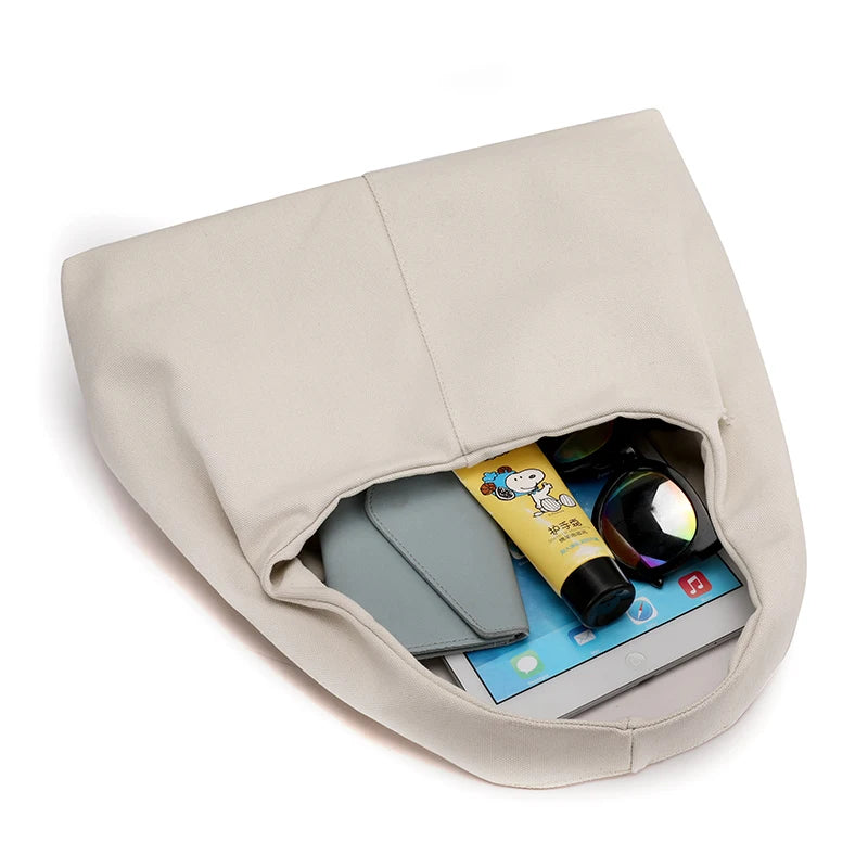 Canvas Small Hobo Women Handbag Beige Shopping Bag