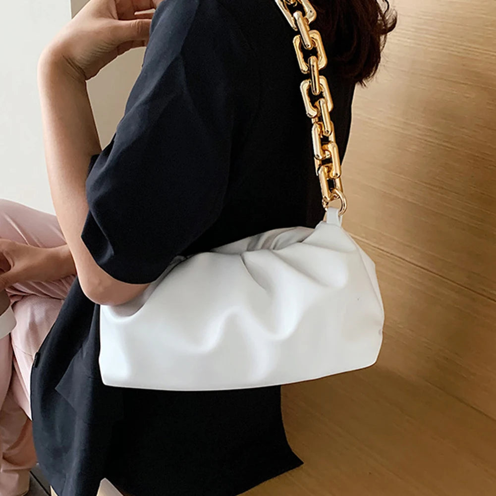 Solid Tote Chain Strap Travel Crossbody Women Handbag Cloud Pouch