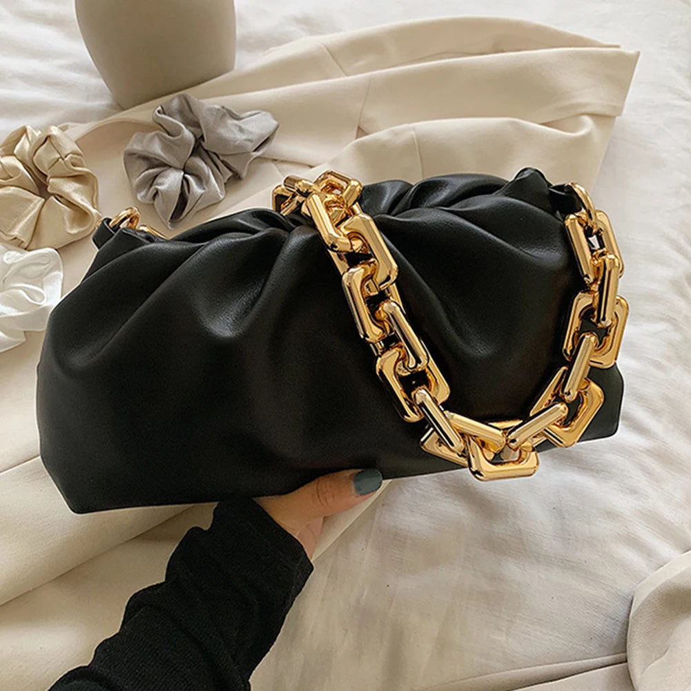 Solid Tote Chain Strap Travel Crossbody Women Handbag Cloud Pouch