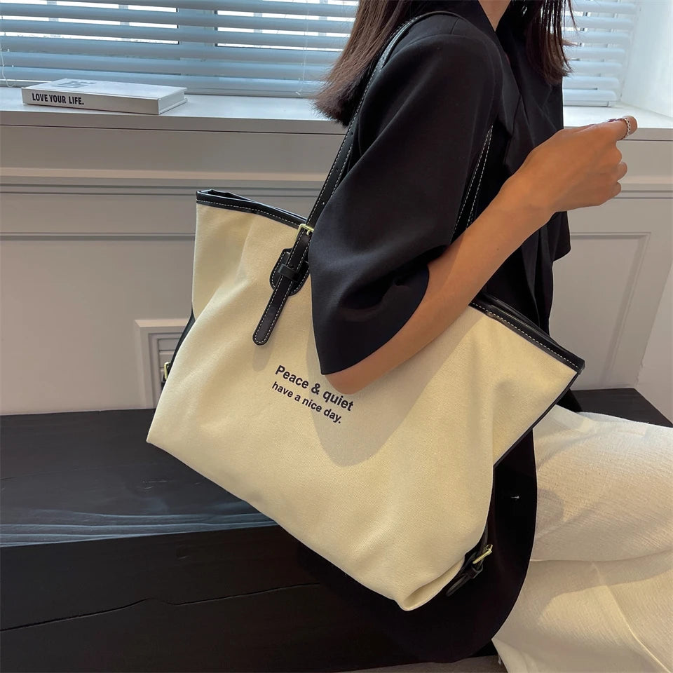 Canvas Tote Shoulder Bag Classic Cotton Large Capacity Soft Winter Package