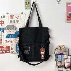 Canvas Shoulder Tote Bag for Women Retro Girls Student Bookbag