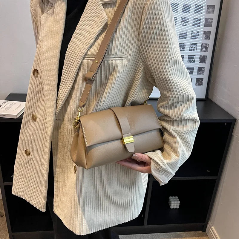 Solid Leather Crossbody Bag Casual Shoulder Bag Women's Bag Retro Texture
