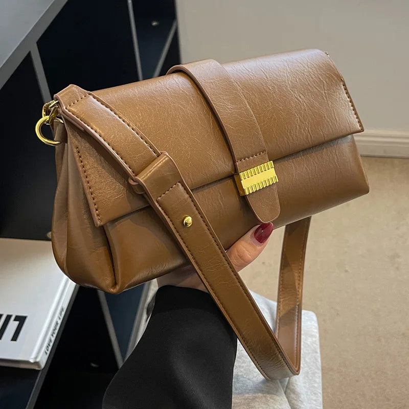 Solid Leather Crossbody Bag Casual Shoulder Bag Women's Bag Retro Texture
